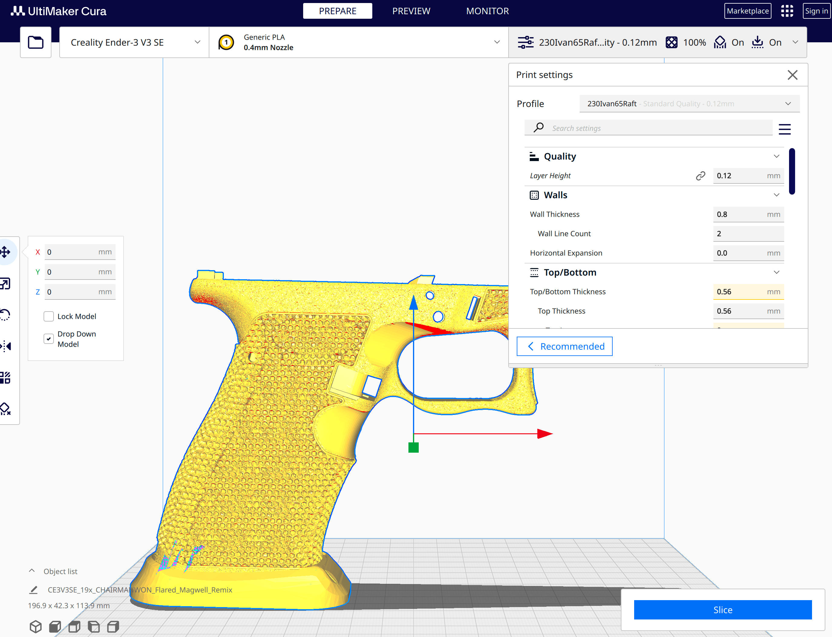 Ultimaker Cura and a Chairman Won G19X model.