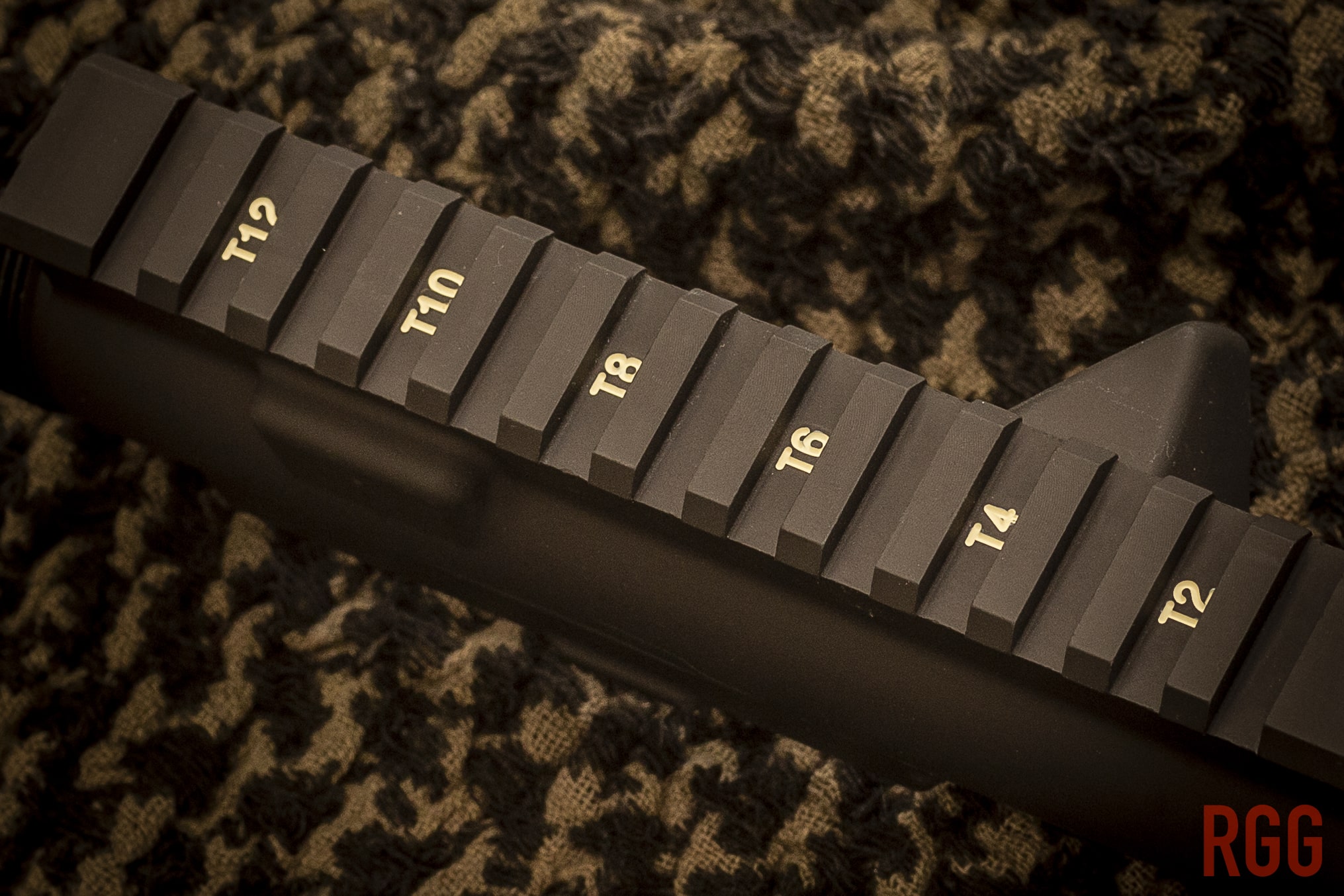 A Picatinny Rail atop an AR-15 upper receiver.